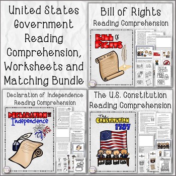 Preview of The U.S. Government Reading Comprehension, Worksheets, and Matching Bundle