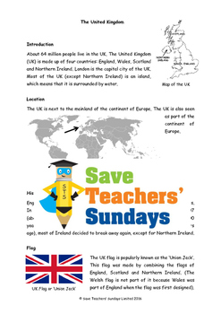Preview of The UK / United Kingdom Lesson plan, Information text and Comprehension Qs