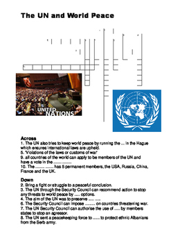 The UN and World Peace Crossword by Steven #39 s Social Studies TPT