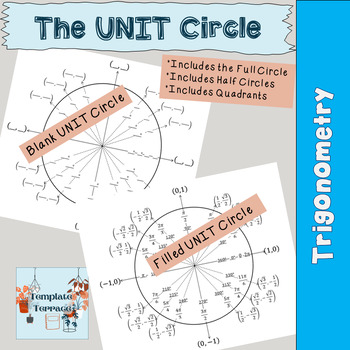 Preview of The UNIT Circle - Blank - Filled - Half Circle - Quadrants - Trigonometry