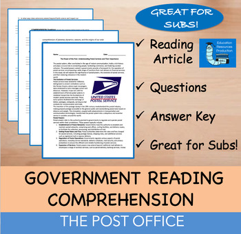 Preview of The US Post Office - Reading Comprehension Passage & Questions