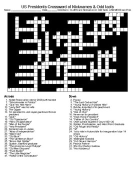 The US President: 3 Crosswords and a Word Search with KEYS TpT