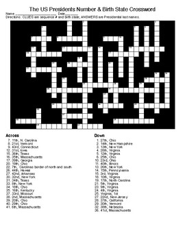 The US President: 3 Crosswords and a Word Search with KEYS TpT
