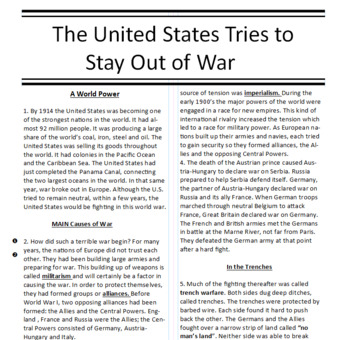 Preview of The US tries to stay out of WWI and questions
