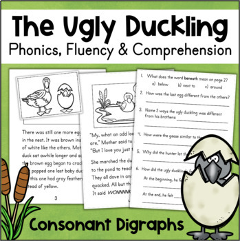 Preview of Ugly Duckling Digraph Decodable Book & Worksheets ck th ch wh ph sh diagraph