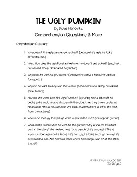 Preview of The Ugly Pumpkin Comprehension Questions & More