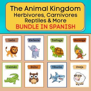 Preview of The Ultimate Animals Vocabulary Bundle In Spanish. Printable Cute Posters