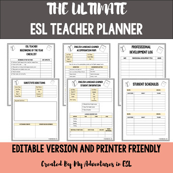Preview of The Ultimate ESL Teacher Planner (Editable) | ESL Back to School