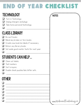 The Ultimate End of Year Checklist for Teachers by Kristen Sullins