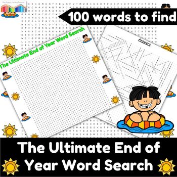 Preview of End of the School Year Summer Word Search Puzzle Worksheet Activity - 100 words!