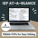 The Ultimate Fillable IEP At-A-Glance (AKA IEP Snapshot) Now with 5 Versions!