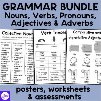 Preview of Grammar Review Worksheets & Posters | Nouns Verbs Pronouns Adjectives & Adverbs