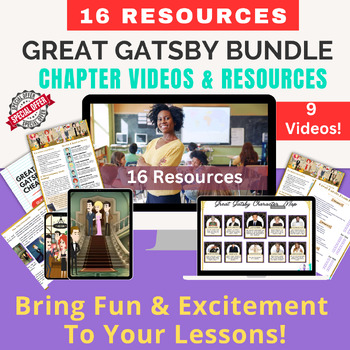 Preview of The Great Gatsby Teachers Unit Bundle! + Chapters Videos! Amazing Value: Save $$
