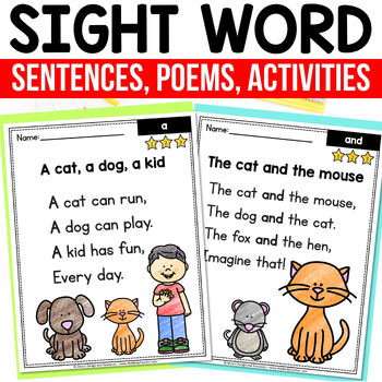 Preview of Sight Word Practice Worksheets Activities Heart Word High Fluency Words Poems