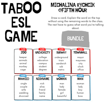 Preview of The Ultimate Taboo Cards Bundle - ESL/EFL Various Topic (Growing Bundle!)