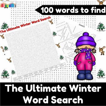 Preview of The Ultimate Winter Word Search Puzzle Worksheet - 100 words to find!