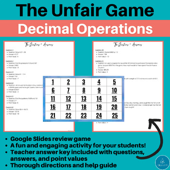 Preview of The Unfair Game | Decimals | Math Game | Decimal Operations | Word Problems