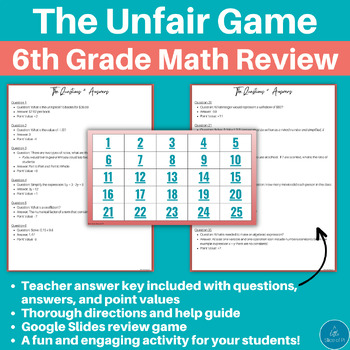Preview of The Unfair Game | End of Year Math Review | Math Game | Sixth Grade Math Review