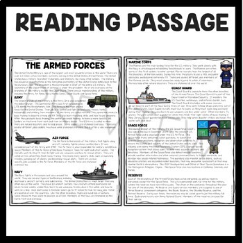 The United States Armed Forces Reading Comprehension Worksheet Military