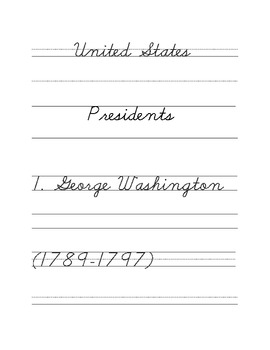 Preview of The United States Presidents Cursive Copywork