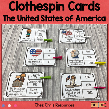 Preview of The United States of America Clothespin Clip Cards