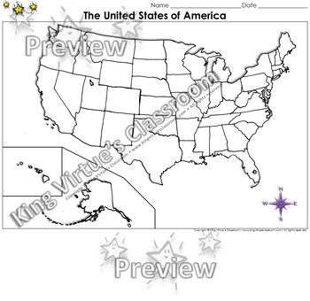 Preview of The United States of America Map - Blank - Full Page - King Virtue's Classroom