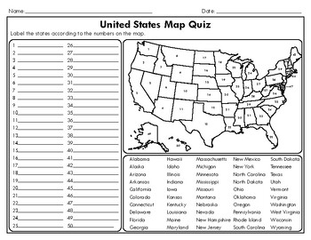 The United States of America Map Quiz - Geography USA Map Worksheet - 2 ...