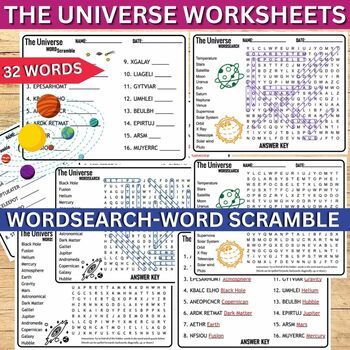 Preview of The Universe Worksheets Word Search ,Word Scramble