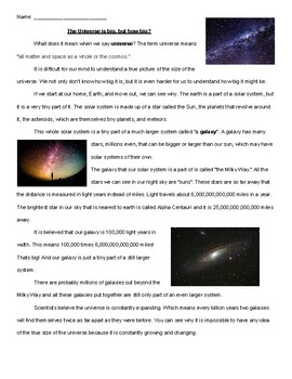 The Universe is Big, but how big? 4th grade science passage by MeddersMade