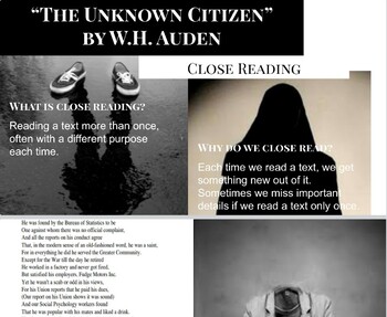 Preview of The Unknown Citizen Close Read (Part of F451 Unit)