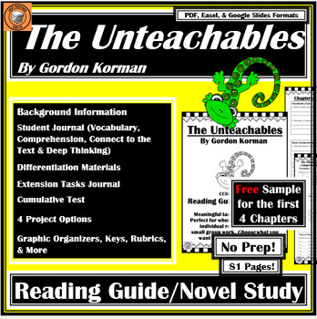 Preview of The Unteachables | SAMPLE Reading Guide | Book / Literature Novel Study | Korman