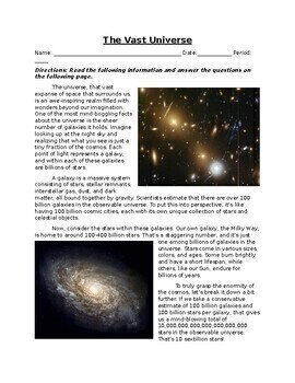 Preview of The Vast Universe: Informational Text, Images, and Assessment