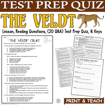 Preview of The Veldt Quiz Test Short Story Comprehension Questions Ray Bradbury Stories