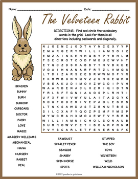 The Velveteen Rabbit Word Search Puzzle Worksheet Activity By Puzzles To Print