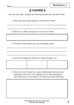 Worksheets for THE VERY CLEVER BEAR by Nick Bland - Literacy Activities