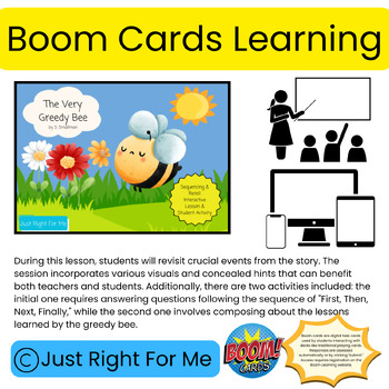 Preview of The Very Greedy Bee Sequence & Retell Lesson/Activity Boom Cards