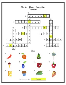 The Very Hungry Caterpillar Crossword by ONE STOP ESL SHOP TpT