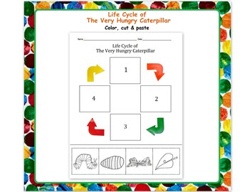 Preview of The Very Hungry Caterpillar Life Cycle color, cut & paste **FREEBIE**