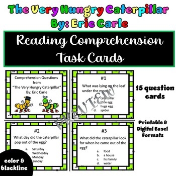 Preview of The Very Hungry Caterpillar Reading Comprehension Task Cards or Scoot Game