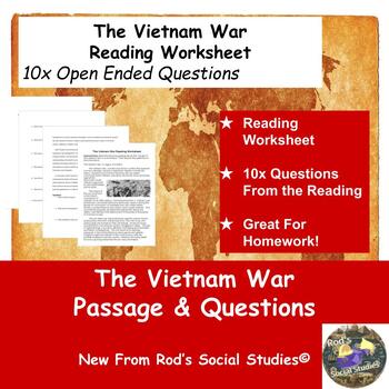 Preview of The Vietnam War Reading Worksheet w/Answer Key **Editable**