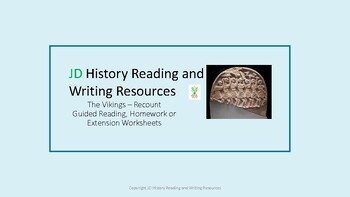 Preview of The Vikings Recount Guided Reading Homework or Extension Worksheets