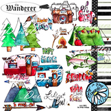 The Wanderer - Camping - Outdoors - Mountains Line/ClipArt Set