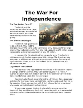 Preview of The War for Independence