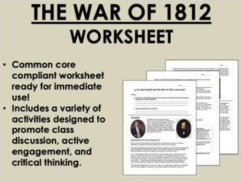 Preview of The War of 1812 worksheet