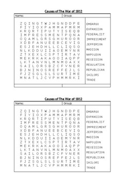 Preview of The War of 1812 Wordsearch