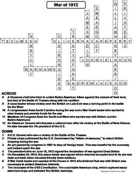 The War of 1812 Worksheet/ Crossword Puzzle by Science Spot | TpT