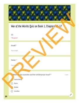 The War of the Worlds Quiz, Close Reading, Test, and Research Project  Bundle