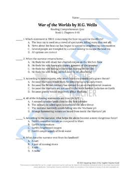 The War of the Worlds Quiz, Close Reading, Test, and Research Project  Bundle