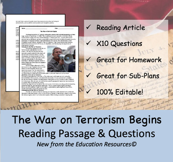 Preview of The War on Terrorism Begins - Reading  Comprehension Passage & Questions