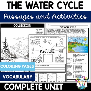 Preview of The Water Cycle Worksheets Reading Passages Activities Coloring Pages & Flipbook